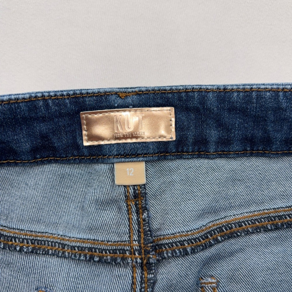 KUT from the Kloth Jeans Meg Wide Leg High Rise Raw Hem Blue Womens 12 - Picture 4 of 9
